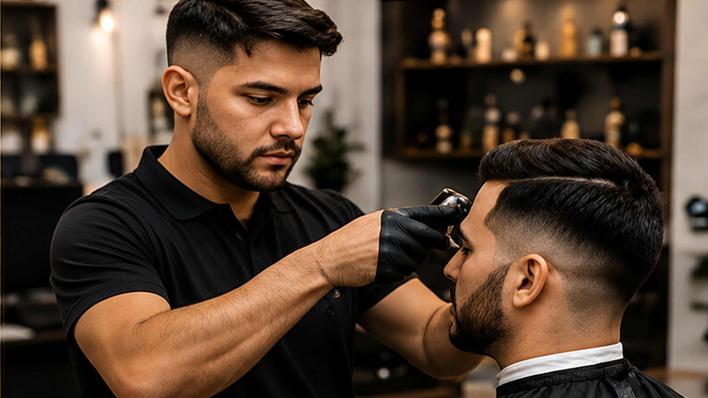 Barbero realizando servicio en The Loft